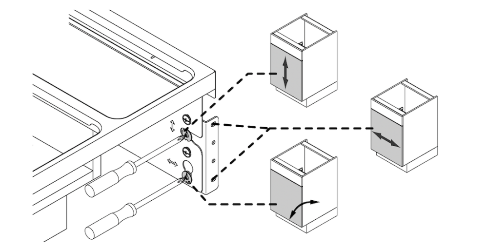 Schranktür mit den Schrauben justieren