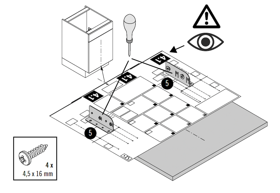 Befestigen Sie die Halterungen an der Schranktür.