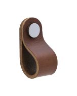 Loop runder Knauf - Braunes Leder / Poliertes Chrom - Beslag Design